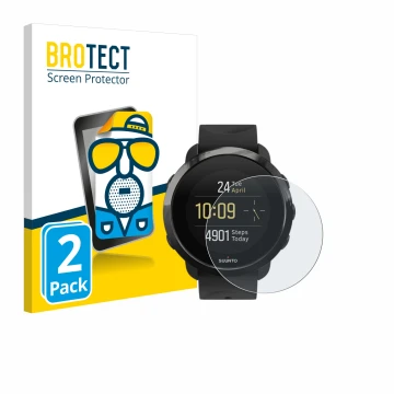 Parte frontale di una confezione del prodotto con il logo del marchio BROTECT. Accanto è raffigurato il dispositivo Suunto 3 F