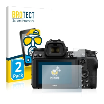 Parte frontale di una confezione del prodotto con il logo del marchio BROTECT. Accanto è raffigurato il dispositivo Nikon Z 7 