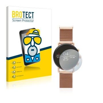 Parte frontale di una confezione del prodotto con il logo del marchio BROTECT. Accanto è raffigurato il dispositivo Skagen Sma