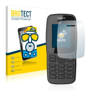 Parte frontale di una confezione del prodotto con il logo del marchio BROTECT. Accanto è raffigurato il dispositivo Nokia 106 