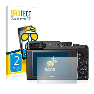 Parte frontale di una confezione del prodotto con il logo del marchio BROTECT. Accanto è raffigurato il dispositivo Nikon Cool