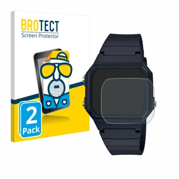 Parte frontale di una confezione del prodotto con il logo del marchio BROTECT. Accanto è raffigurato il dispositivo Casio Unis