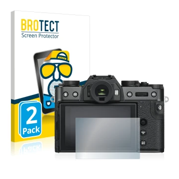 Parte frontale di una confezione del prodotto con il logo del marchio BROTECT. Accanto è raffigurato il dispositivo Fujifilm X