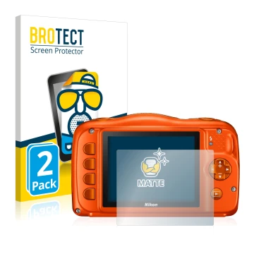 Parte frontale di una confezione del prodotto con il logo del marchio BROTECT. Accanto è raffigurato il dispositivo Nikon Cool