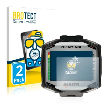 Parte frontale di una confezione del prodotto con il logo del marchio BROTECT. Accanto è raffigurato il dispositivo Mares Quad