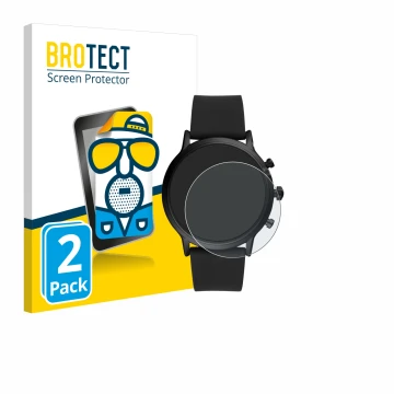 Parte frontale di una confezione del prodotto con il logo del marchio BROTECT. Accanto è raffigurato il dispositivo Fossil The