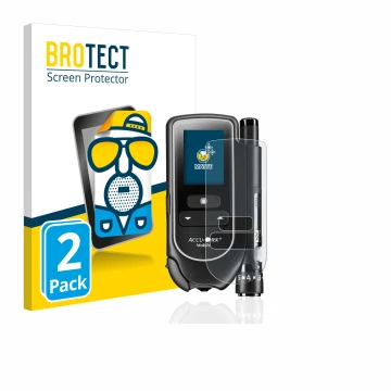 Parte frontale di una confezione del prodotto con il logo del marchio BROTECT. Accanto è raffigurato il dispositivo Accu-Chek 