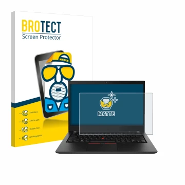 Parte frontale di una confezione del prodotto con il logo del marchio BROTECT. Accanto è raffigurato il dispositivo Lenovo Thi