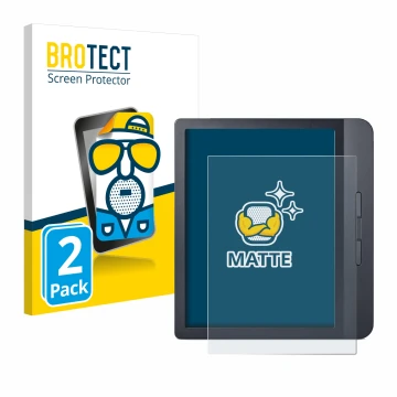 Parte frontale di una confezione del prodotto con il logo del marchio BROTECT. Accanto è raffigurato il dispositivo Kobo Libra