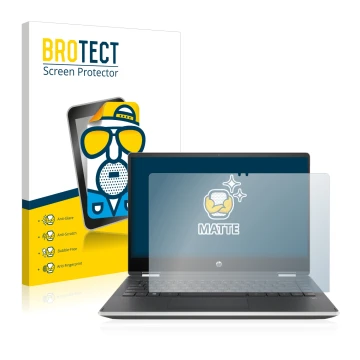 Parte frontale di una confezione del prodotto con il logo del marchio BROTECT. Accanto è raffigurato il dispositivo HP Pavilio
