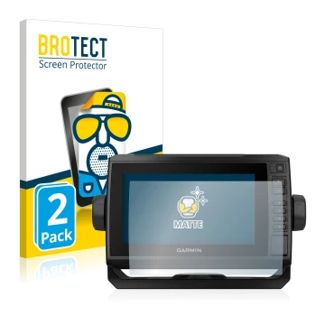 Parte frontale di una confezione del prodotto con il logo del marchio BROTECT. Accanto è raffigurato il dispositivo Garmin ECH