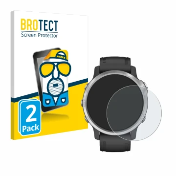 Parte frontale di una confezione del prodotto con il logo del marchio BROTECT. Accanto è raffigurato il dispositivo Garmin Fen