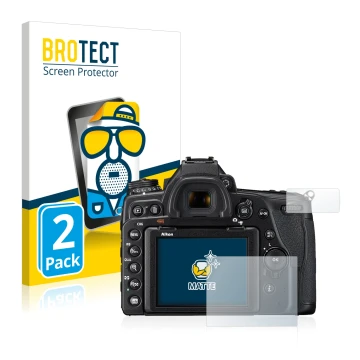 Parte frontale di una confezione del prodotto con il logo del marchio BROTECT. Accanto è raffigurato il dispositivo Nikon D780