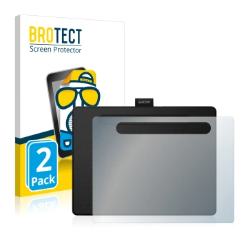 Parte frontale di una confezione del prodotto con il logo del marchio BROTECT. Accanto è raffigurato il dispositivo Wacom Intu