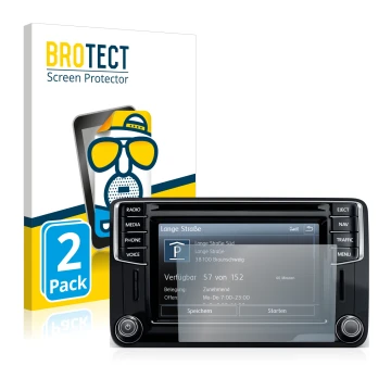 Parte frontale di una confezione del prodotto con il logo del marchio BROTECT. Accanto è raffigurato il dispositivo Volkswagen