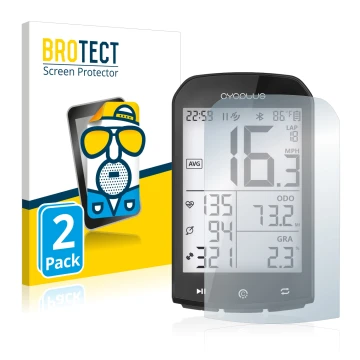 Parte frontale di una confezione del prodotto con il logo del marchio BROTECT. Accanto è raffigurato il dispositivo Cycplus M1