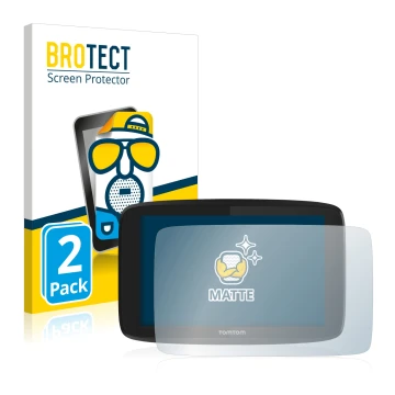 Parte frontale di una confezione del prodotto con il logo del marchio BROTECT. Accanto è raffigurato il dispositivo TomTom Go 
