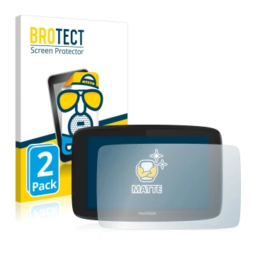 Parte frontale di una confezione del prodotto con il logo del marchio BROTECT. Accanto è raffigurato il dispositivo TomTom Go 