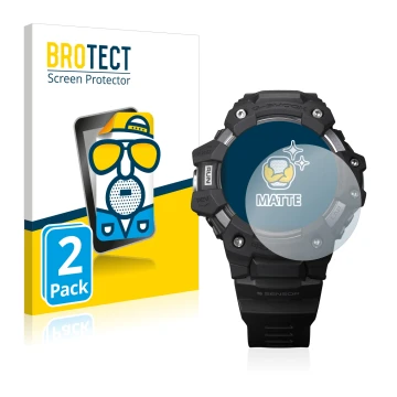 Parte frontale di una confezione del prodotto con il logo del marchio BROTECT. Accanto è raffigurato il dispositivo Casio G-Sh