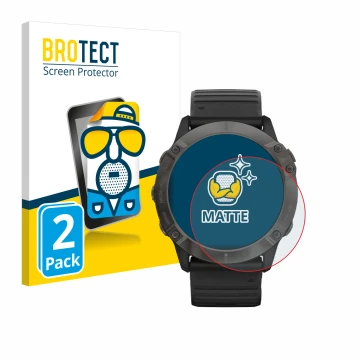 Parte frontale di una confezione del prodotto con il logo del marchio BROTECT. Accanto è raffigurato il dispositivo Garmin Fen