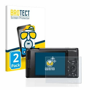 Parte frontale di una confezione del prodotto con il logo del marchio BROTECT. Accanto è raffigurato il dispositivo Sony ZV-1 