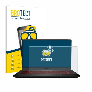 Parte frontale di una confezione del prodotto con il logo del marchio BROTECT. Accanto è raffigurato il dispositivo MSI GF75 1