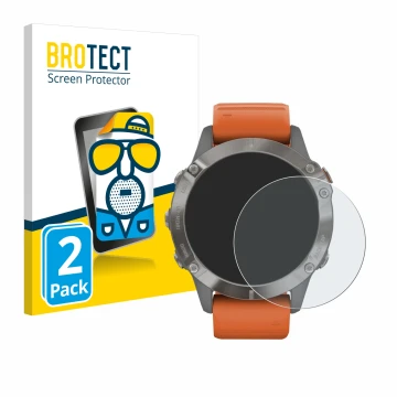 Parte frontale di una confezione del prodotto con il logo del marchio BROTECT. Accanto è raffigurato il dispositivo Garmin Fen