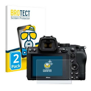 Parte frontale di una confezione del prodotto con il logo del marchio BROTECT. Accanto è raffigurato il dispositivo Nikon Z 5 
