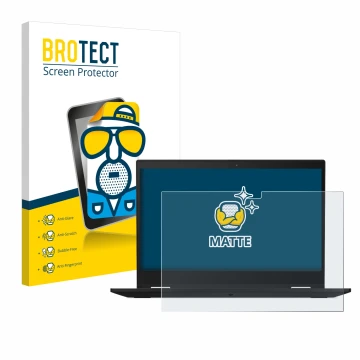 Parte frontale di una confezione del prodotto con il logo del marchio BROTECT. Accanto è raffigurato il dispositivo Lenovo Thi