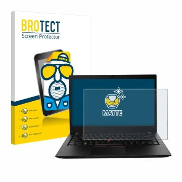 Parte frontale di una confezione del prodotto con il logo del marchio BROTECT. Accanto è raffigurato il dispositivo Lenovo Thi