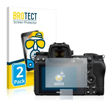 Parte frontale di una confezione del prodotto con il logo del marchio BROTECT. Accanto è raffigurato il dispositivo Nikon Z 7 