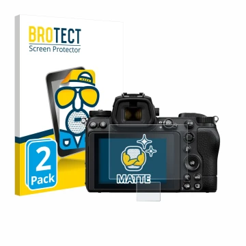 Parte frontale di una confezione del prodotto con il logo del marchio BROTECT. Accanto è raffigurato il dispositivo Nikon Z 6 