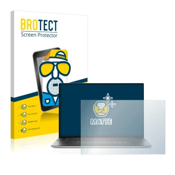 Parte frontale di una confezione del prodotto con il logo del marchio BROTECT. Accanto è raffigurato il dispositivo Dell XPS 1
