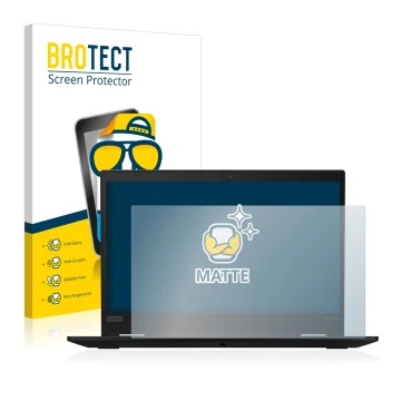 Parte frontale di una confezione del prodotto con il logo del marchio BROTECT. Accanto è raffigurato il dispositivo Lenovo Thi