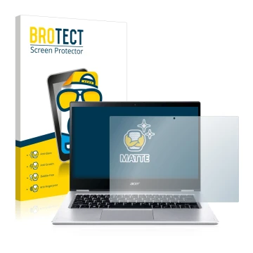 Parte frontale di una confezione del prodotto con il logo del marchio BROTECT. Accanto è raffigurato il dispositivo Acer Spin 