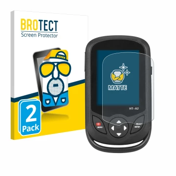 Parte frontale di una confezione del prodotto con il logo del marchio BROTECT. Accanto è raffigurato il dispositivo Hti HT A2 