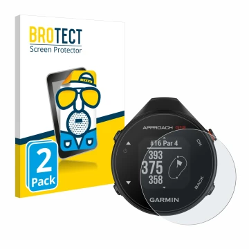 Parte frontale di una confezione del prodotto con il logo del marchio BROTECT. Accanto è raffigurato il dispositivo Garmin App