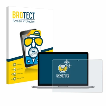 Parte frontale di una confezione del prodotto con il logo del marchio BROTECT. Accanto è raffigurato il dispositivo Apple MacB