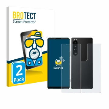 Parte frontale di una confezione del prodotto con il logo del marchio BROTECT. Accanto è raffigurato il dispositivo Sony Xperi