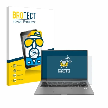 Parte frontale di una confezione del prodotto con il logo del marchio BROTECT. Accanto è raffigurato il dispositivo LG gram 17