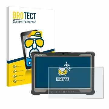 Parte frontale di una confezione del prodotto con il logo del marchio BROTECT. Accanto è raffigurato il dispositivo Getac A140