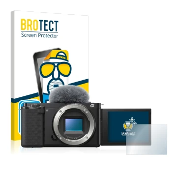 Parte frontale di una confezione del prodotto con il logo del marchio BROTECT. Accanto è raffigurato il dispositivo Sony Alpha