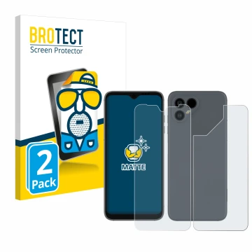 Parte frontale di una confezione del prodotto con il logo del marchio BROTECT. Accanto è raffigurato il dispositivo Fairphone 