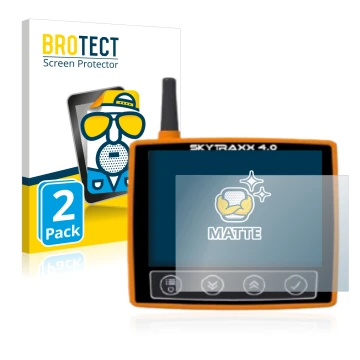 Parte frontale di una confezione del prodotto con il logo del marchio BROTECT. Accanto è raffigurato il dispositivo Skytraxx 4