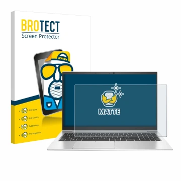 Parte frontale di una confezione del prodotto con il logo del marchio BROTECT. Accanto è raffigurato il dispositivo HP EliteBo