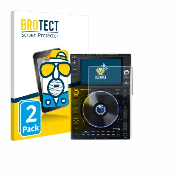 Parte frontale di una confezione del prodotto con il logo del marchio BROTECT. Accanto è raffigurato il dispositivo Denon DJ S