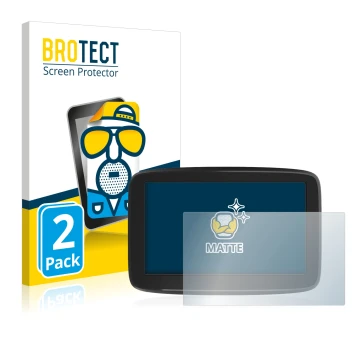 Parte frontale di una confezione del prodotto con il logo del marchio BROTECT. Accanto è raffigurato il dispositivo TomTom GO 