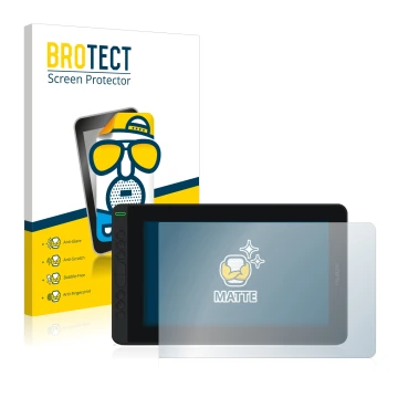Parte frontale di una confezione del prodotto con il logo del marchio BROTECT. Accanto è raffigurato il dispositivo Huion Kamv