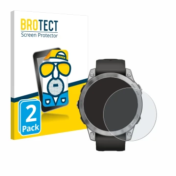 Parte frontale di una confezione del prodotto con il logo del marchio BROTECT. Accanto è raffigurato il dispositivo Garmin Fen