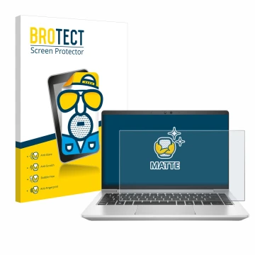 Parte frontale di una confezione del prodotto con il logo del marchio BROTECT. Accanto è raffigurato il dispositivo HP EliteBo